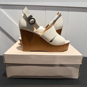 Paolo Cream and Tan Wedge Sandals